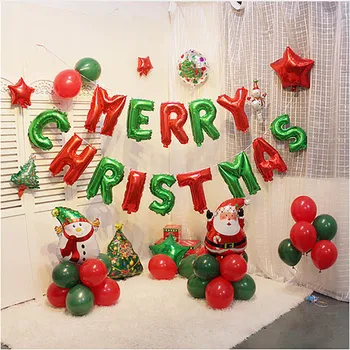 

1set 16inch Merry Christmas Aluminum Foil Letter Balloon Christmas Party Decor New Year Inflatable Helium Balloon inflate Globos