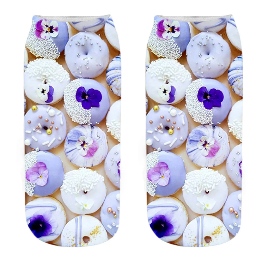 Neue heiße verkaufende lustige 3d gedruckte Macaron Donuts Dessert Unisex frische lila grüne Lebensmittel gemusterte kurze Söckchen Drops hip – Detail 7