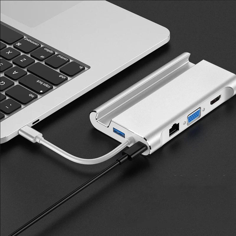 Usb type-c док-станция 7 в 1 с кронштейном для мобильного телефона, многофункциональная быстрая зарядка, портативный usb-хаб, HDMI, VGA интерфейсы