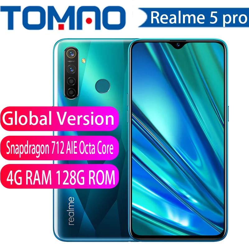 Realme 5 pro глобальная версия 6,3 ''4 GB 128GB 4035mAh Snapdragon 712 AIE 48MP Quad Cameras VOOC Быстрая зарядка 3,0 мобильных телефонов