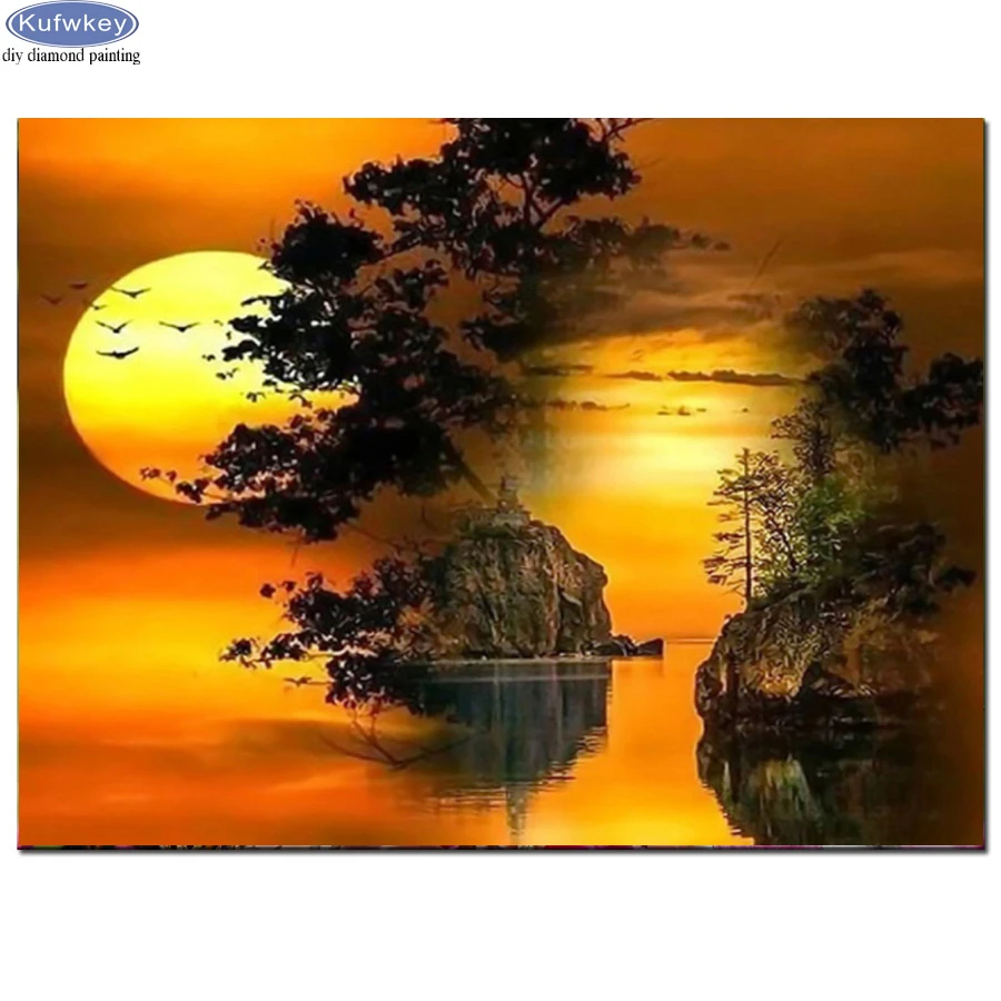 5d Diy Diamond Lukisan Pemandangan Sunset Cross Stitch Bulan Malam Mosaik Diamond Kerajinan Diamond Bordir Menjahit Lukisan Berlian Lukisan Cross Stitch Aliexpress