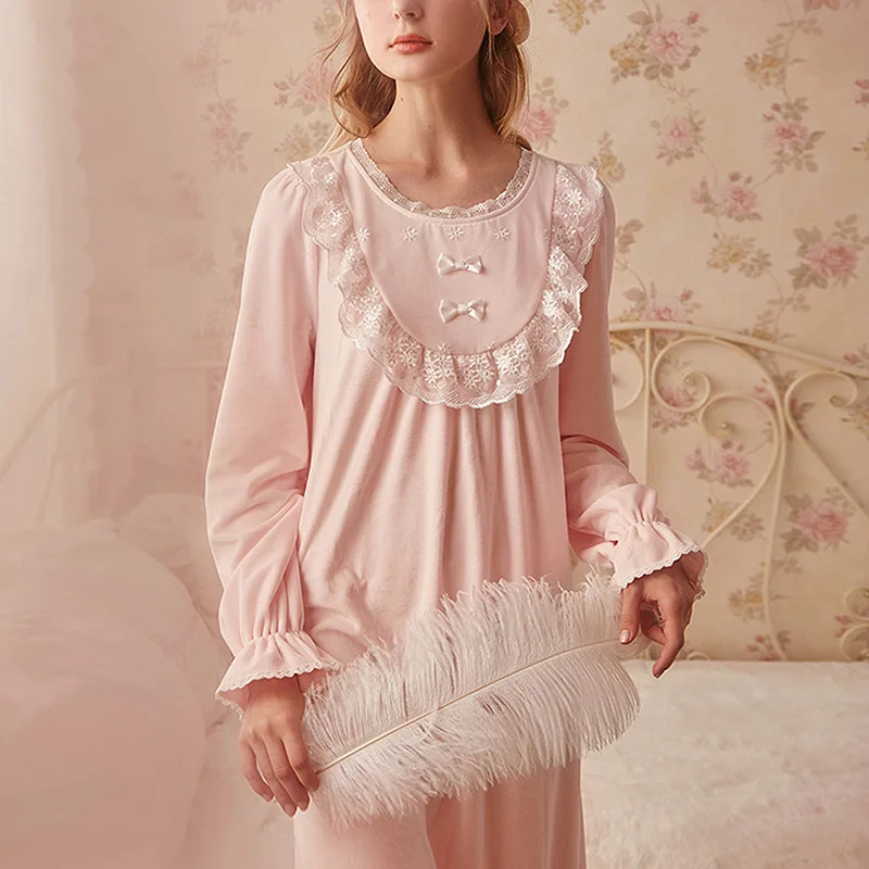 Осенне зимнее женское платье принцессы бархатная Ночная рубашка в винтажном