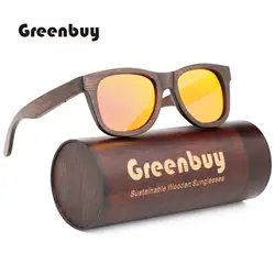 Мужские солнцезащитные очки поляризованные бамбуковые коричневые обработки зеркальные линзы солнцезащитные очки Ms. фирменный дизайн Hyun