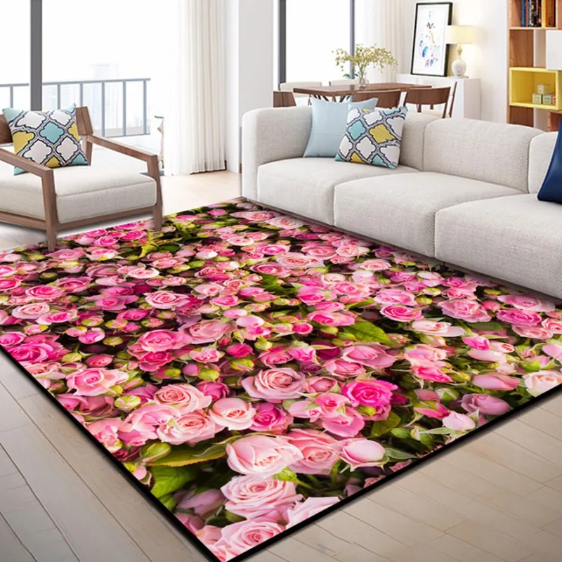 Creative 3D Garden Flower Carpets Area Rug Modern Flowers Child Play Floor Mat 