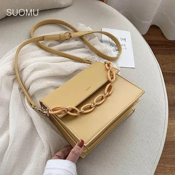 

Women chains messenger bag high quality pu leather classic ladies flap crossbody shoulder bag black green beige yellow 2020 new