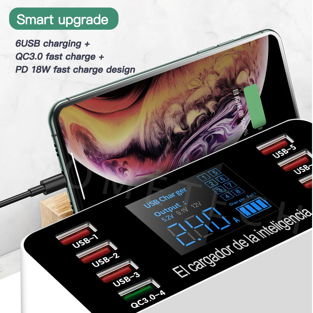 US $23.31 60W USB Charger Station 8 Port Charge Base Station PD QC 30 Fast Charge Adapter For IPhone X 12 8 7 Xiaomi Usb Phone Charging