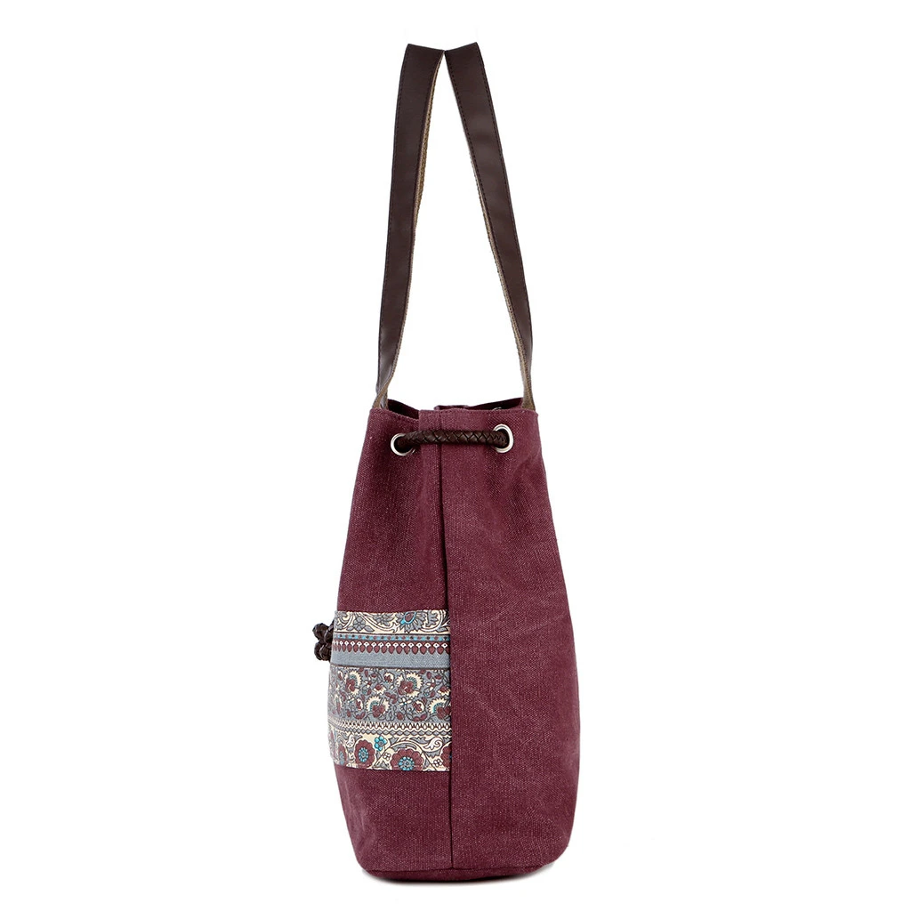 Style Canvas Handbags Women Drawstring Bucket Bag Lady Cheap Shoulder Single Shoulder Shopping Bags Floral Printed Beach Bag 820