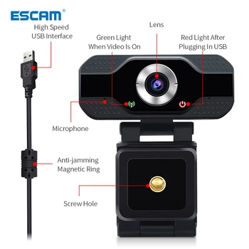

ESCAM PVR006 USB Webcam HD 1080P Web Camera With Noise Cancellation Microphone Skype Streaming Live Camera For Computer