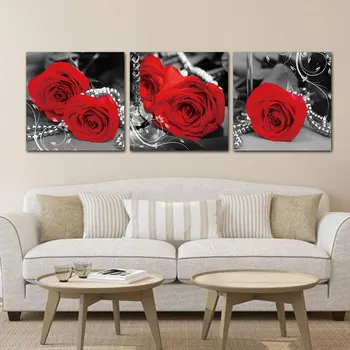 

3 Pieces Posters Romantic Red Roses Poster Wall Art Canvas Painting Print Decoration For Living room Home Decor