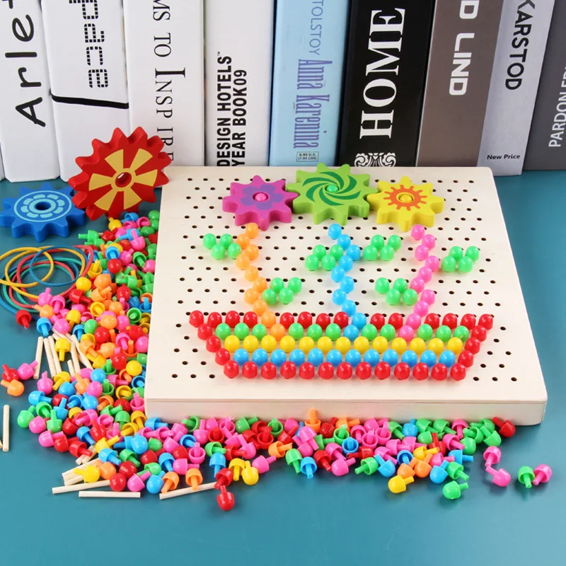 Стиль Пластиковые Грибы ногтей головоломки доска деревянные игрушки для детей детские развивающие обучающие игрушки дети интерактивная игра - Color: Colorful