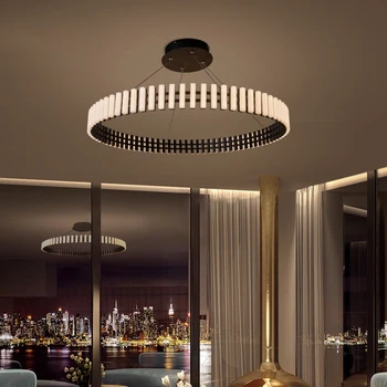 

Modern Design LED Three-Ring Ceiling Chandelier Black Circle Hanging Lighting Fixture /LED Chandelier Lighting For Living Room