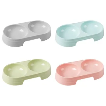 

Cheap Candy Color Plastic Pet Double Bowls Creative Non-Slip Bowl Pet Food Water Feeder Dog Cat Bowl Pet Feeding Supplies