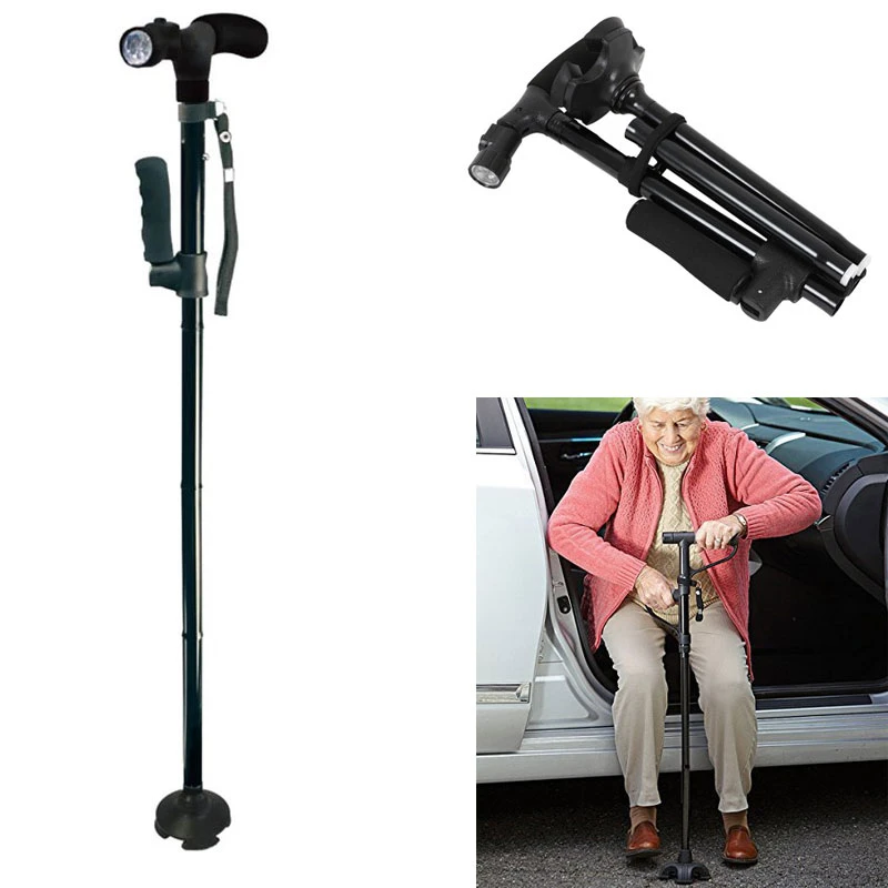 Telescopic Collapsible Cane With Led Light Folding Trusty Walking Cane