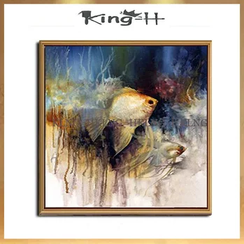 

Free Shipping Modern Hand-painted Fish Oil Painting On Canvas Wall Art Home Decoration Cheap Modern Canvas Art Wall Pictures