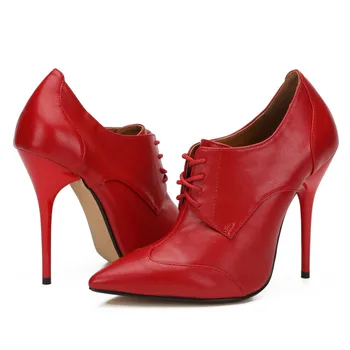 

Crossdresser Pointed Toe Stiletto 12cm ultra high thin heels pipe dance pumps sexy female Ankle boots women Lace Up party shoes