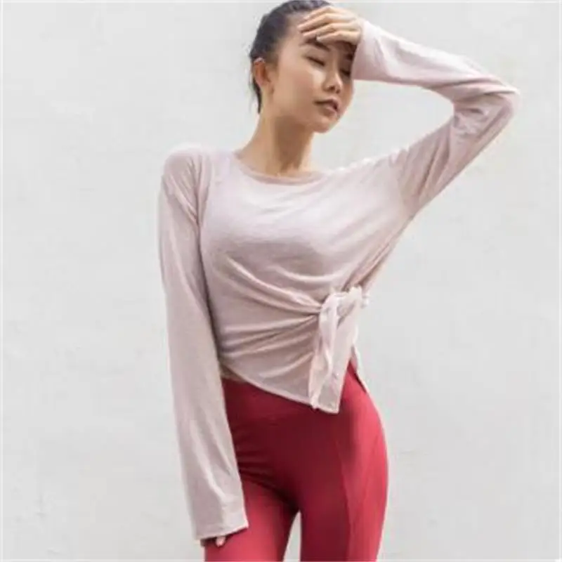 Осень зима Йога сплошной цвет длинный рукав быстросохнущая женская футболка Бег упражнения одежда мода femme Топы