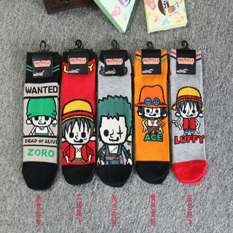Оригинальные цельнокроеные носки cos; носки в клетку в полоску с рисунком Луффи Усопп Шанкс Зоро; повседневные хлопковые носки с забавными персонажами аниме