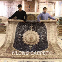 YILONG 8'x10' синий медальон ручной работы Шелковый персидский ковер гостиной роскошный коврик(WY323A8x10