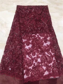 

Hige grade wine African wedding dress material tulle lace French net lace fabric PDN637(5yards/pc) multi color