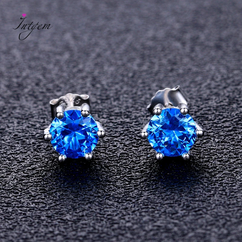 

Real 925 Sterling Silver Stubs Earrings AAAAA Swiss Blue Cubic Zircon Earrings Women's Fashion High Jewelry Party Wedding Gifts