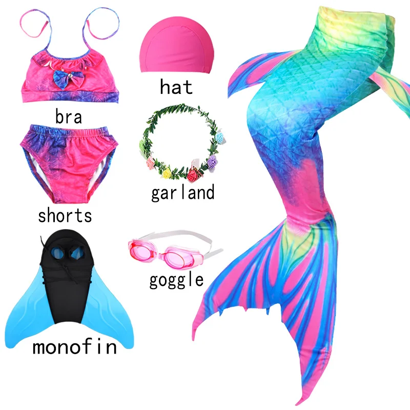 Halloween Child Girl Mermaid Tail Fin Swimsuit Beach Bikini Set Shorts Top Monofin 3-12Years | Тематическая одежда и
