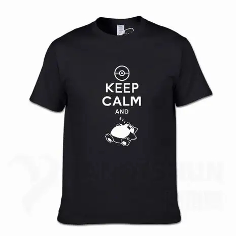 С надписью «Keep Calm And вести Snorlax сна Pokemon футболки 16 Цвета Для мужчин из хлопка с круглой горловиной, Повседневное Графический короткий рукав Костюмы