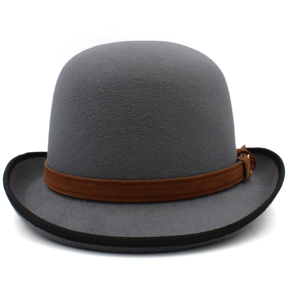 Men Women Oval Top Classical Wool Bowler Hat Roll Rim Derby Cap Sunhat Party Street Style Adjustable Size US 7 1/8-7 3/8 UK M-L blue fedora hat