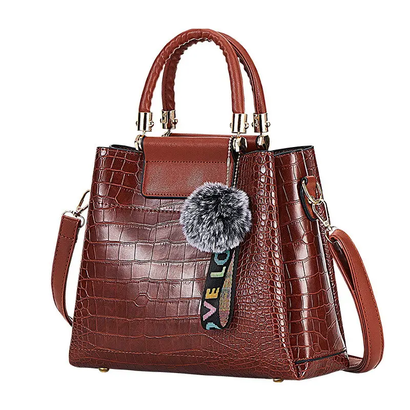 FUNMARDI Luxury Brand Handbag Women Alligator Patchwork Shoulder Bag Crossbody New PU Women Bag Trunk Tote Bag Hairball WLHB2025