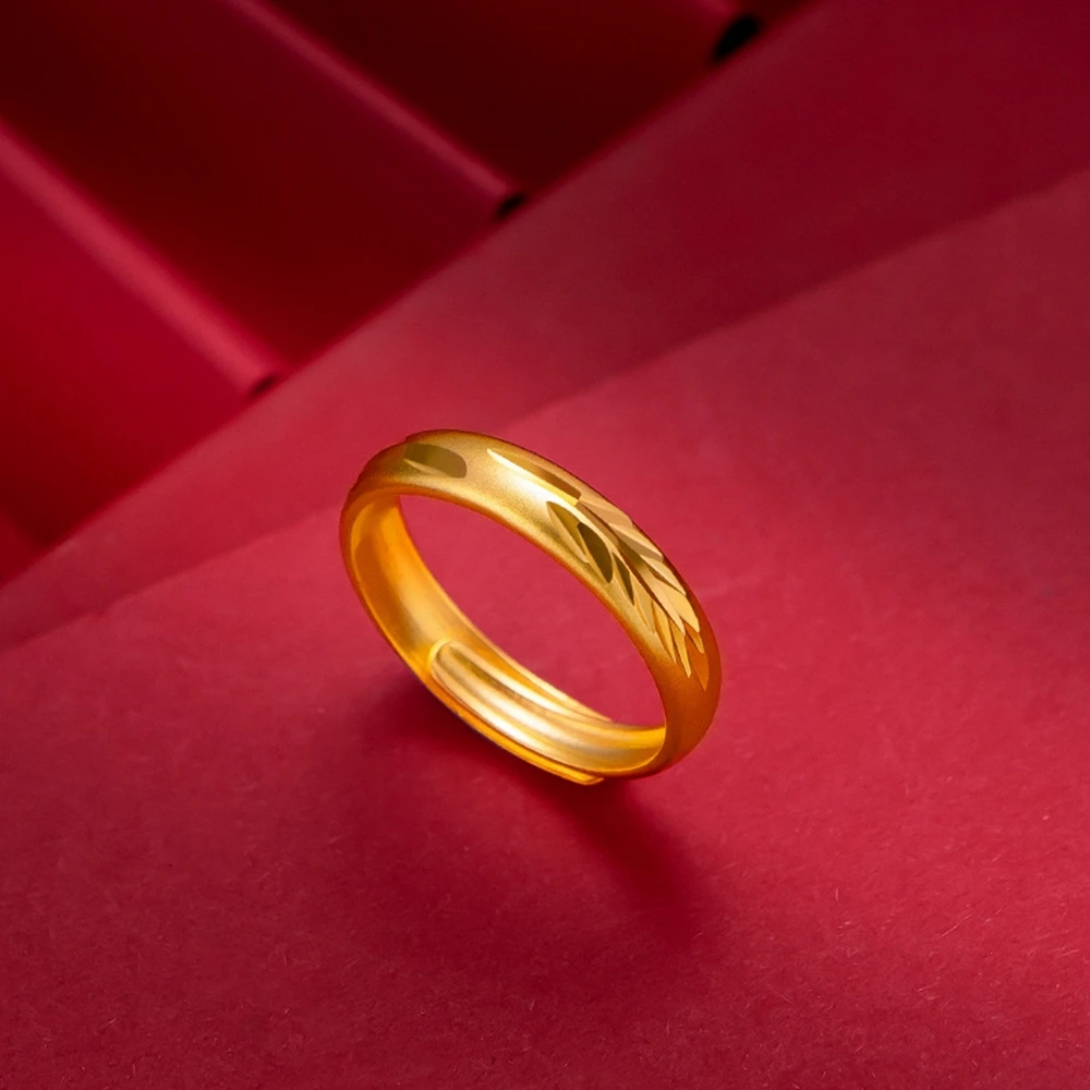 

Feather Carved Simple Style Women Men Ring Band Size Adjust Yellow Gold Filled Couple Jewelry Gift