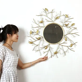 

Creative Wall Hanging Wrought Iron Flower Bird Decorative Mirror Home Sofa Wall Background Metal Mural Ornaments 3D Wall Sticker