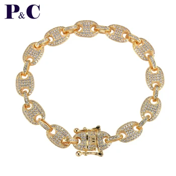 

Hip hop jewelry iced out coffee bean Bracelet Pave AAA Cubic Zirconia n 7-8 inch size bracelets fashion charm for Men's jewelr
