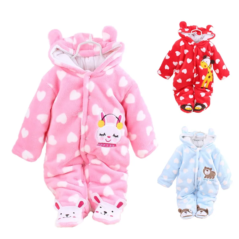 Clearance Sale Baby Girls Rompers Winter Coral Fleece Kids Boy Clothing Set Cartoon Hooded Newborn Clothes Warm Infant Jumpsuits