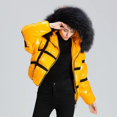 Короткий женский пуховик, новинка, европейский и американский стиль, глянцевое зимнее пальто с капюшоном для женщин, продукт - Цвет: Золотой