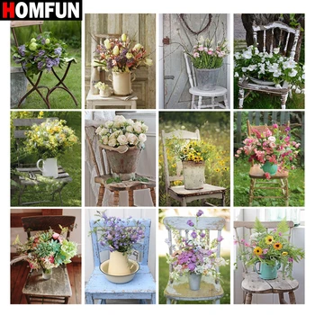 

HOMFUN DIY Diamond Painting "Chair flower scenery" Full Drill Square Round Diamond Embroidery 5D Cross Stitch Decoration Home