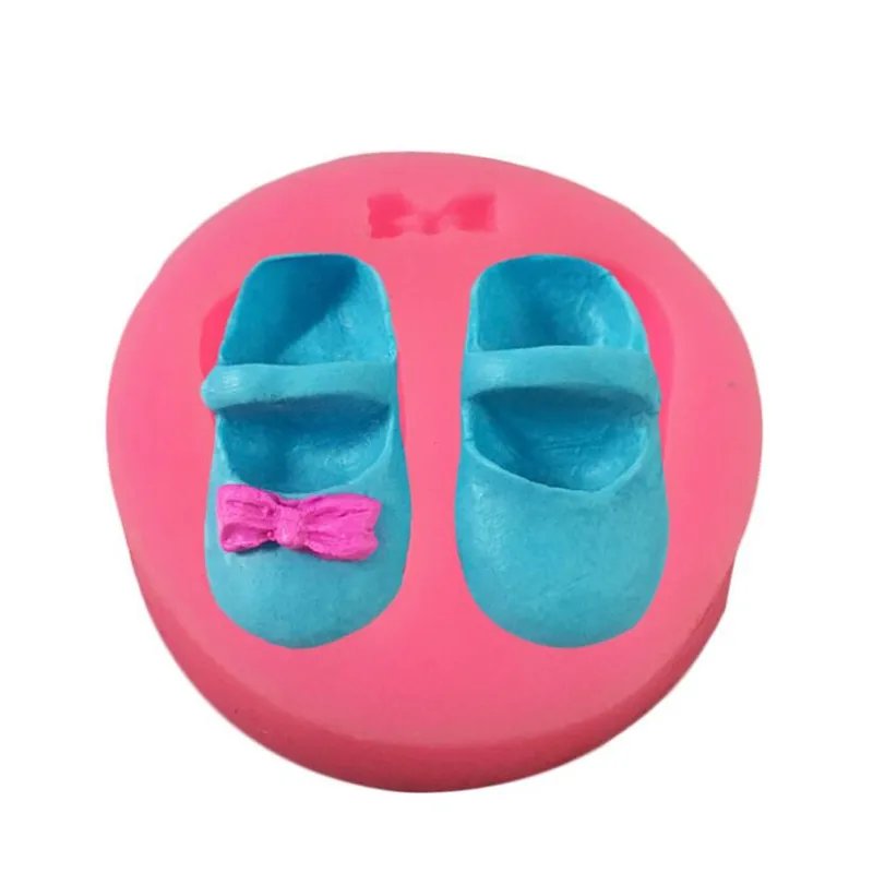 3D Cute Baby Shoes Silicone Mold Bow Knot Cake Gum Paste Chocolate Clay Candy Mold Fondant Cake Decorating Tools Baking Moulds