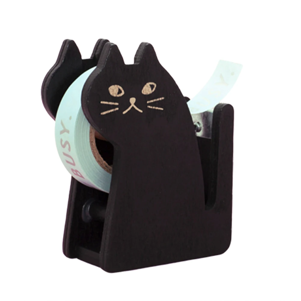Cute Cat форма резак для ленты деревянный диспенсер для ленты офисный Настольный Мини режущий держатель с лентой для 24 мм или менее ленты канцелярские принадлежности - Цвет: black