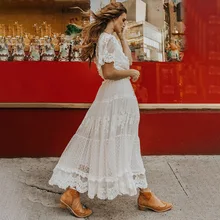 Европейское и американское осеннее Новое Стильное приталенное облегающее кружевное платье для женщин, белое элегантное официальное платье средней длины с коротким рукавом 611452