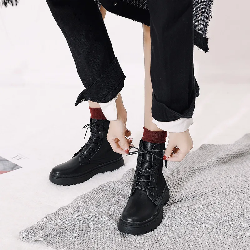 

2019 New Style Autumn And Winter Genuine Leather Fly Woven Short Boots Women's Yang Mi Celebrity Style Martin Boots Versatile Tu
