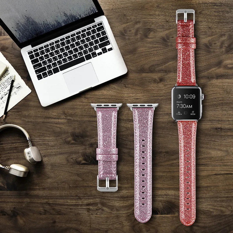 

Apple Watch with Shiny Sequin Power PU Leather Luxury Strap Watch with AppleWatch1/2/3/4 Series 38/40 /42/ 44mm Wrist Strap