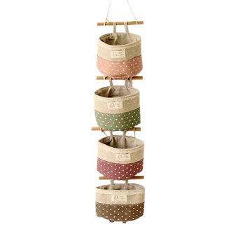 

4PCS Excellent Cotton Clothes Hanging Storage Bag Flower Basket Storage Debris Bag Wall Combination Storage Bag