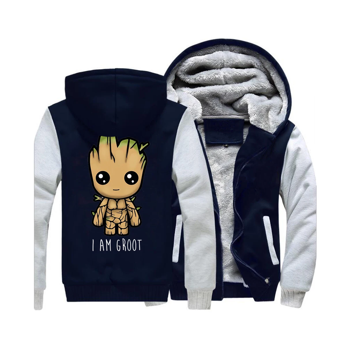 Guardians of the Galaxy Movie Men Hoodies I Am Groot New Winter Fleece Jacket Harajuku Zipper Hot Sale Casual Cotton Sweatshirt