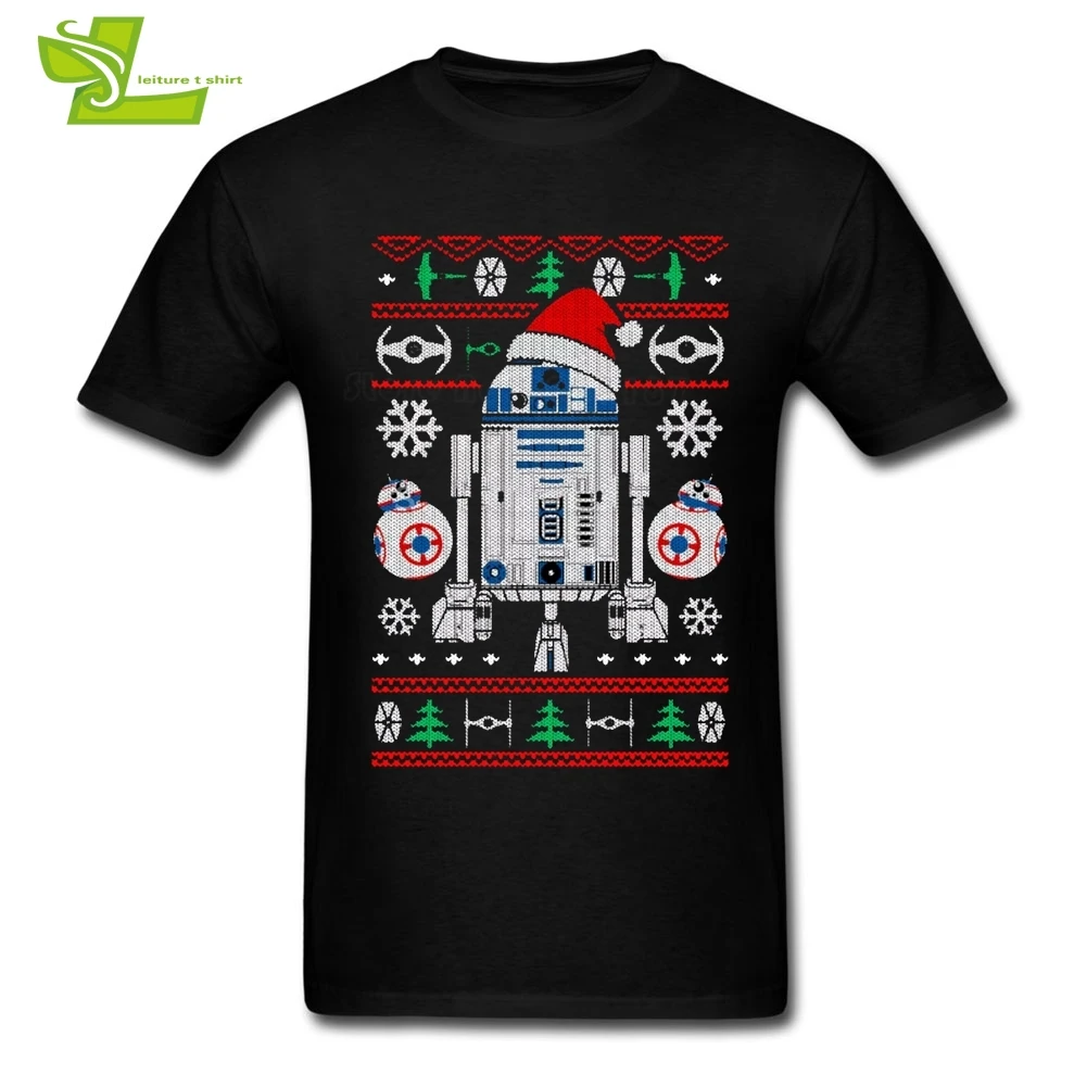 Рождественская футболка R2d2, Новое поступление, Уникальные футболки для мальчиков, Повседневная Свободная футболка для упражнений, мужская летняя футболка для подростков - Цвет: Черный