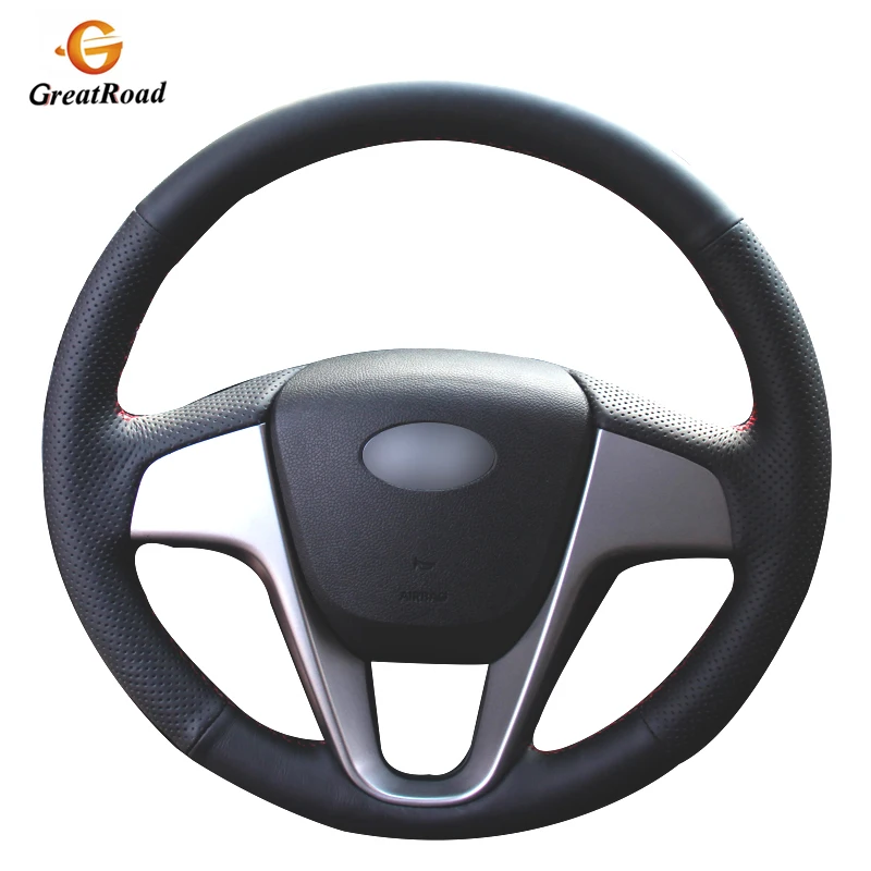 Черная искусственная кожа PU покрытие рулевого колеса для hyundai Solaris(RU) 2010- Verna 2010- i20 2009- Accent