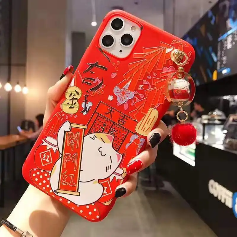 Чехол для iPhone 11 pro Max Lucky Cat, милая задняя крышка для iPhone 11 X XS Max XR 6 7 8plus Maneki Neko Shell+ подвеска