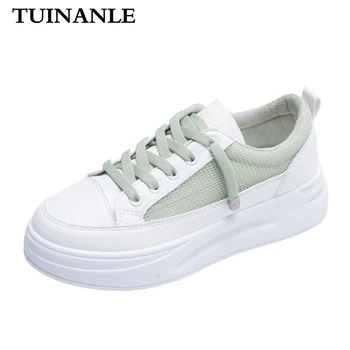 

TUINANLE Women Casual Shoes Fashion Breathable Mesh Lace Up Flat Shoes Sneakers Women 2020 Tenis Feminino White Vulcanized Shoes