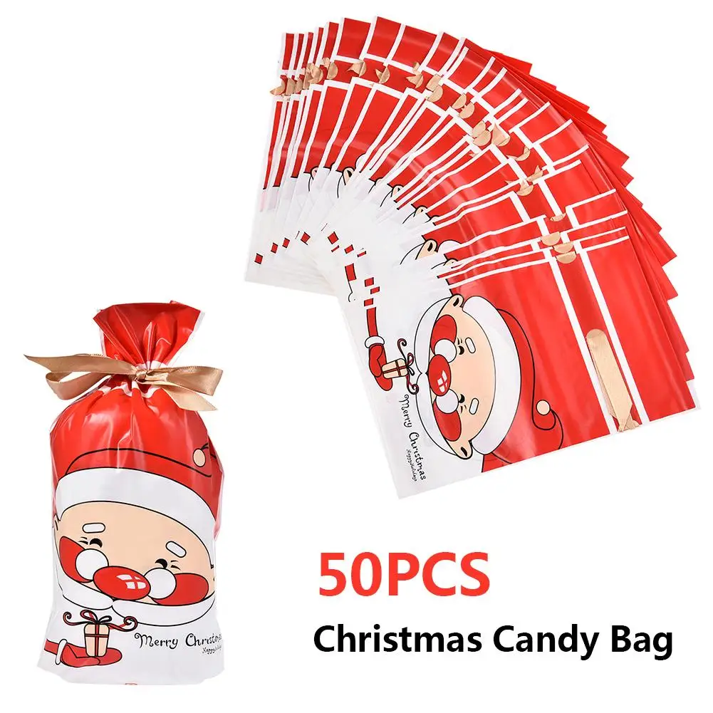 

50pcs Merry Christmas Gift Bags Santa Claus Xmas Tree Packing Bags Happy New Year 2019 Christmas Candy Bags Navidad