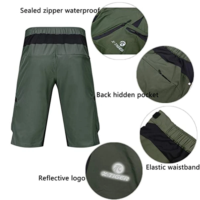 MTB Cycling Shorts Breathable Outdoor Sports Men Bicycle Shorts Multi-Pockets Road Riding Loose Downhill Bike Short X-TIGER cycling shorts