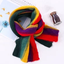 Зимний вязаный Радужный шарф, Детские Модные теплые накидки в полоску красного цвета, Детский мягкий длинный палантин, шали fpr для детей 140*20 см