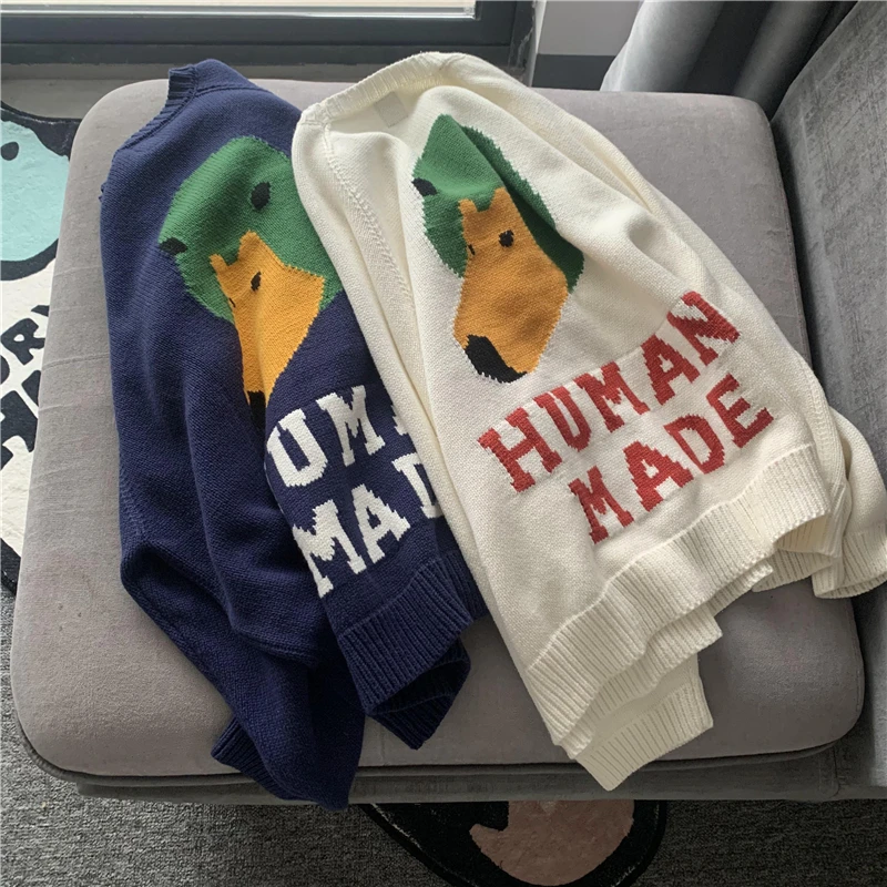 Human Made Sweater Men Women 1:1 Best Quality Cartoon Polar Bear Pattern Knit Sweatshirts Human Made Crewneck cardigan male