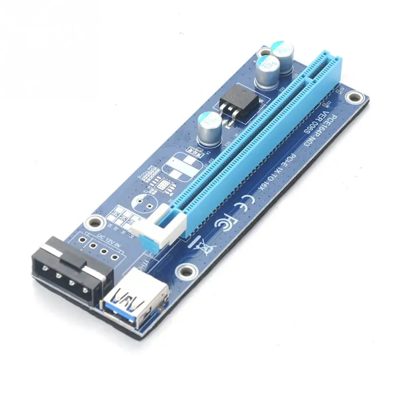 PCI-E PCIE PCI Express Molex 6Pin to SATA 1X 16X USB 3.0 Extender Adapter LED Mining Riser Card